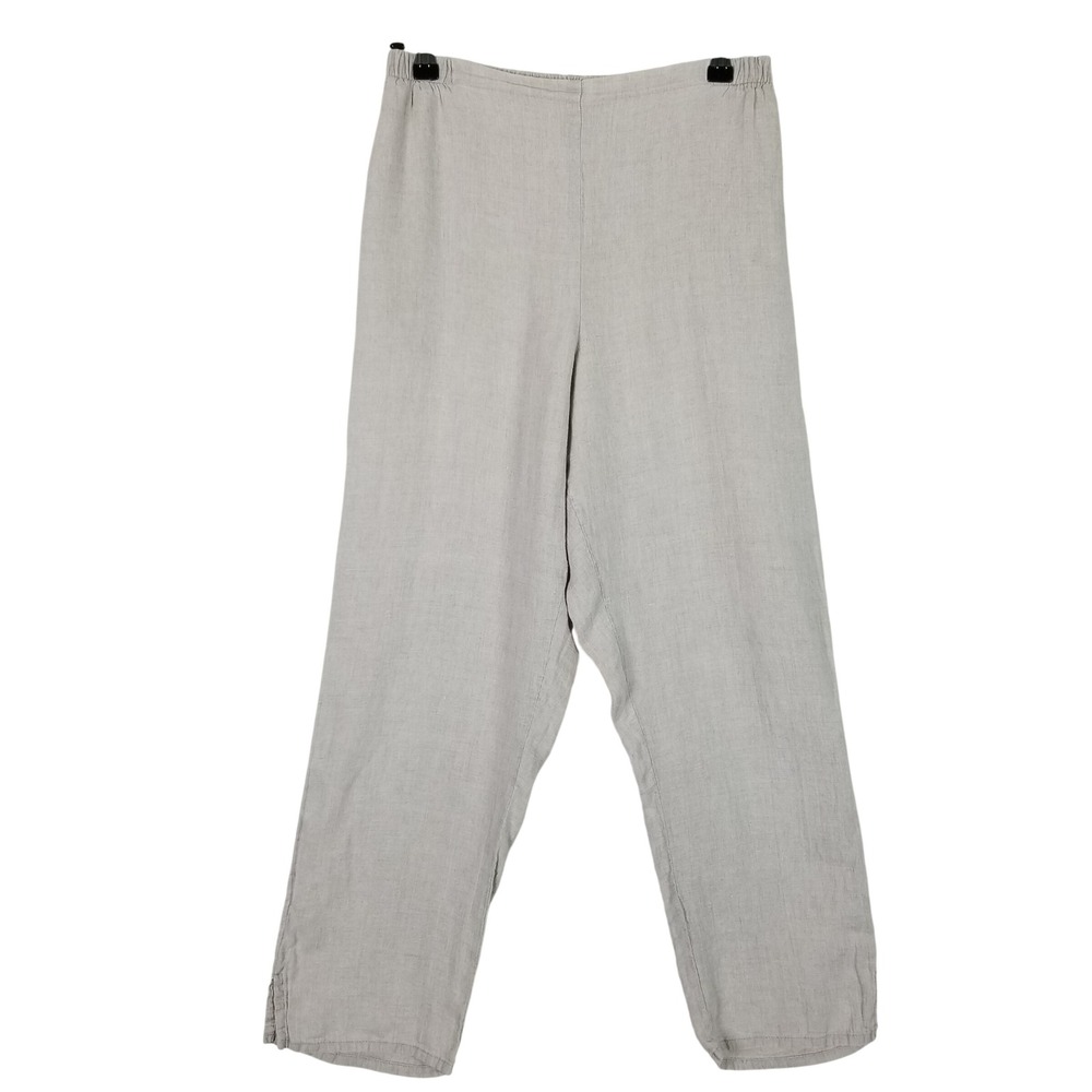 FLAX Linen Pants Womens Small Gray Elastic Waist Cropped Straight Leg Lithuania